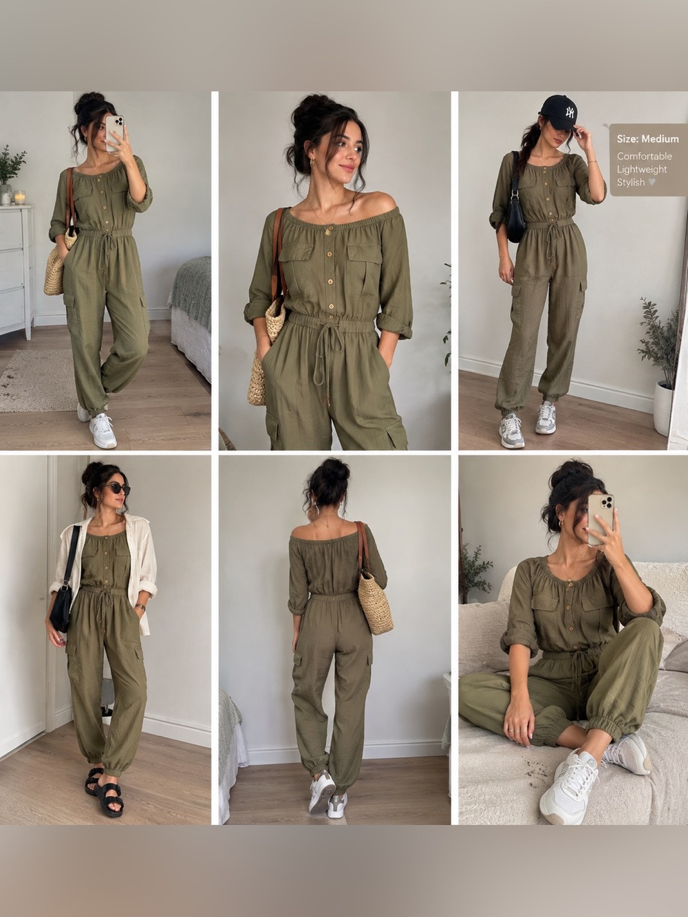 New Olive Utility Jumpsuit for Women - Casual Button-Front size Medium